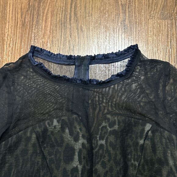Sandro Paris Dress Womens 1 US Small Black Brown Animal Print Sheer Sleeves Top - Picture 2 of 8
